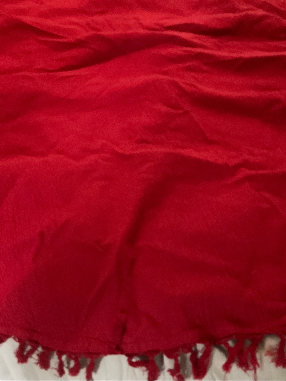 Red Textured round tablecloth with Fringe